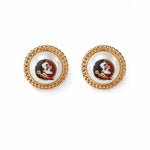 Florida State Seminoles pearly resin stud earrings with a gold-plated logo setting.