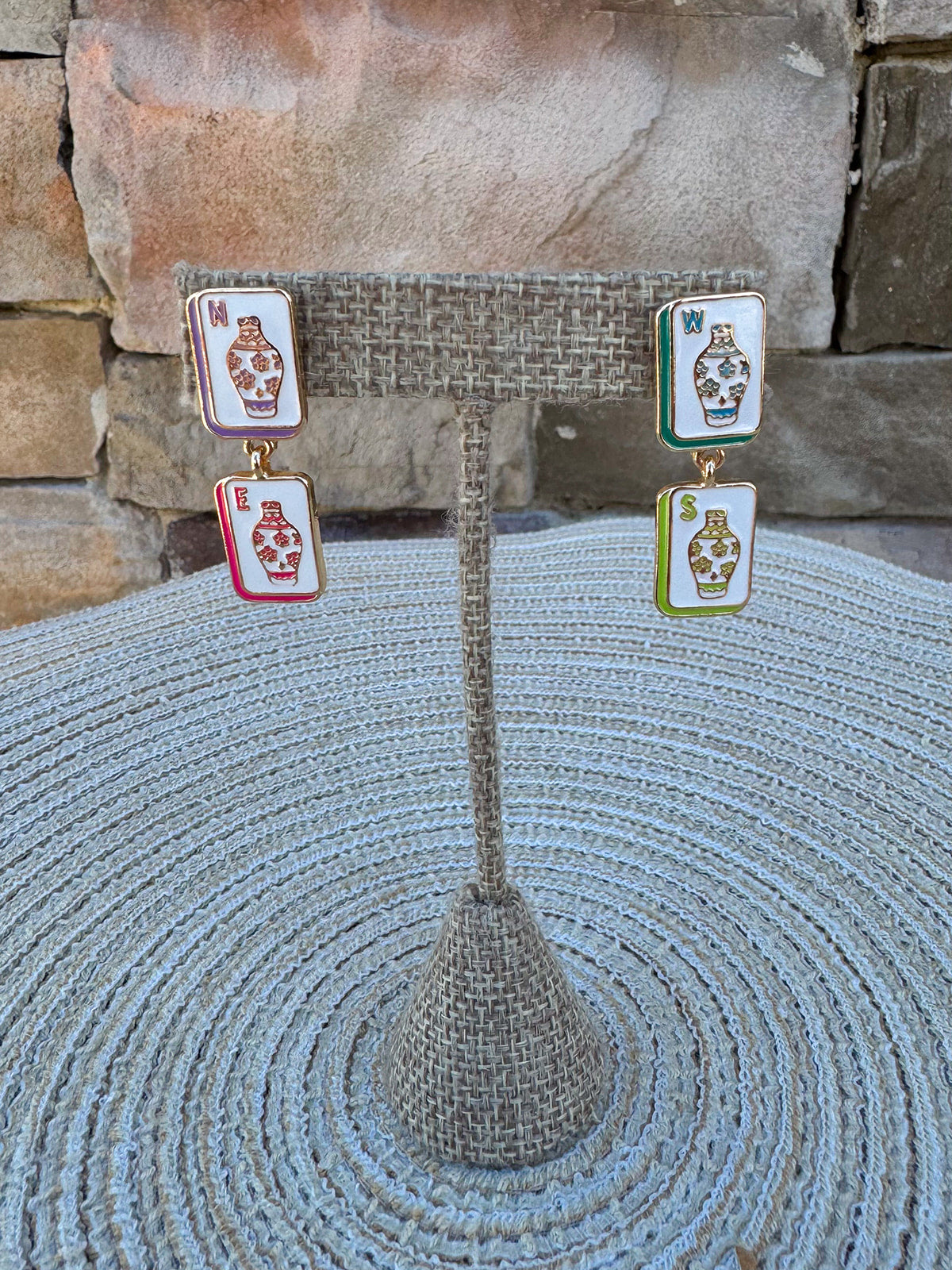 Four Winds Mahjong Tile Drop Earrings - The Pink Pineapple 850