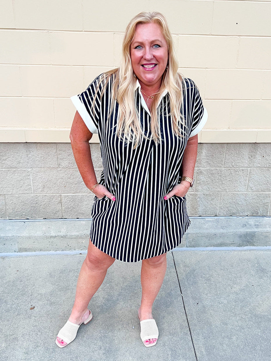 Freedom Feels Striped Collared Mini Dress