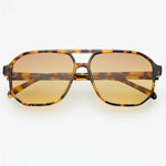 Tortoise and brown unisex aviator sunglasses with a lightweight biodegradable acetate frame.
