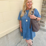 Denim style mini dress, perfect for your next outing.