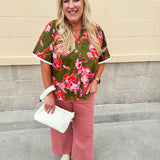 [THML] Garden Grace Olive Floral Top