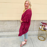 Ruffle Reverie Duster in Garnet