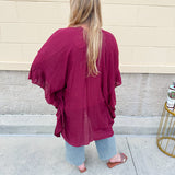 Ruffle Reverie Duster in Garnet