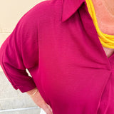 Garnet 3/4 sleeve collared blouse with cuffed sleeves, perfect for game day