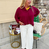 Garnet 3/4 sleeve collared blouse with cuffed sleeves, perfect for game day