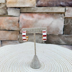 Garnet and White striped geometric thick gold hoops