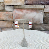 Garnet and White striped geometric thick gold hoops