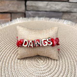 Georgia Bulldogs adjustable bandana slider bracelet featuring a red printed fabric band with gold letter charms.