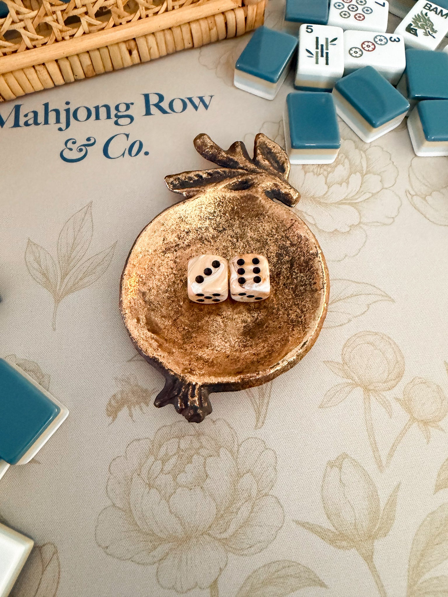 Gilded Pomegranate Cast Iron Mahjong Dice Dish