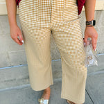Women's high-rise straight-leg gingham pants featuring a classic check pattern and comfortable stretch fabric.