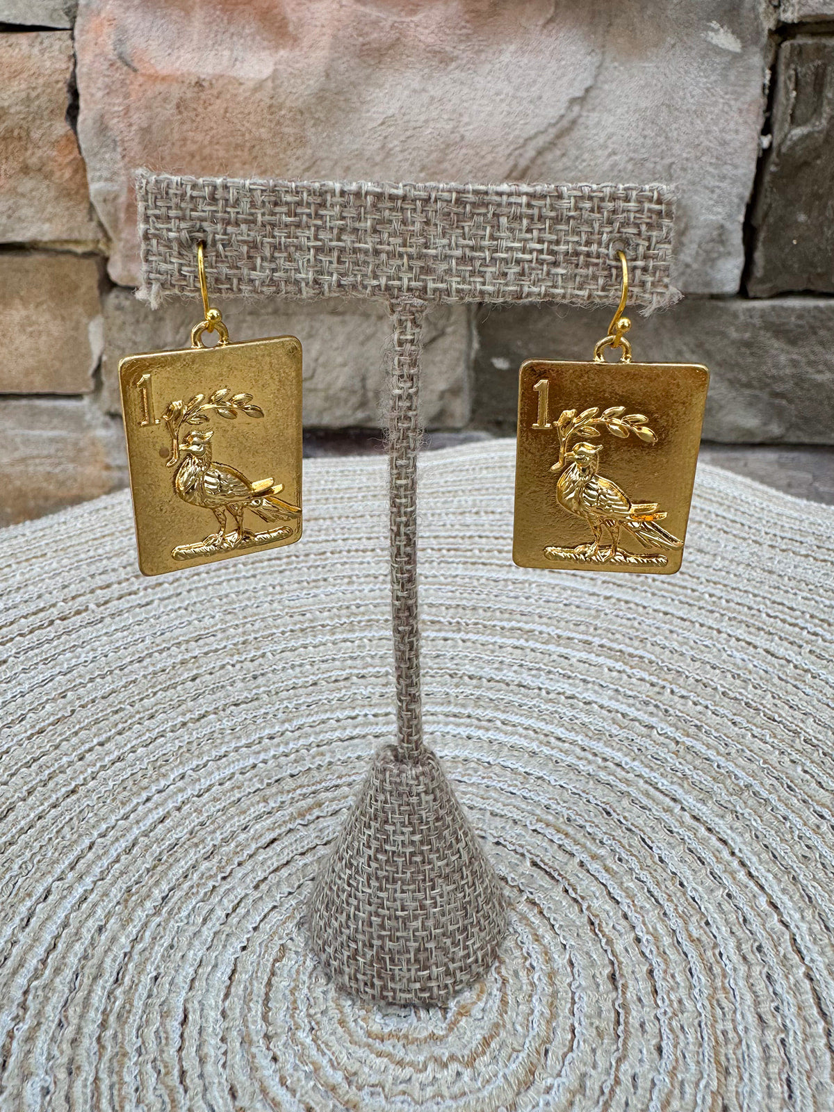 Gold Bird Bam Tile Earrings - The Pink Pineapple 850