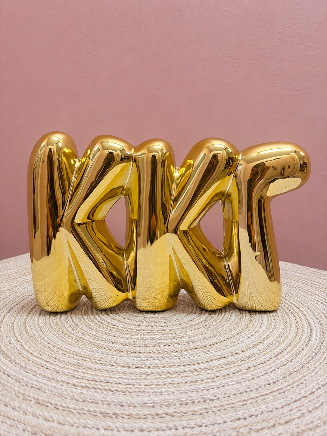 Gold Kappa Kappa Gamma bubble letter shelf décor with a polished metallic finish.