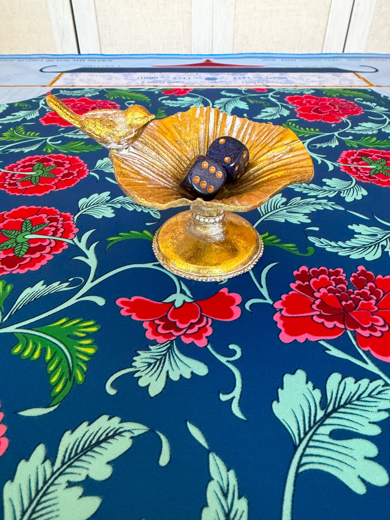 Golden Bird Pedestal Dice Catchall Dish