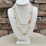 Golden Radiance Crystal & Pearl Oval Link Necklace - The Pink Pineapple 850
