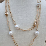 Golden Radiance Crystal & Pearl Oval Link Necklace