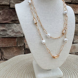 Golden Radiance Crystal & Pearl Oval Link Necklace