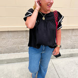 Graceful Ruffle Sleeve Woven Top in Black