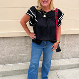Graceful Ruffle Sleeve Woven Top in Black