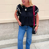 Graceful Ruffle Sleeve Woven Top in Black