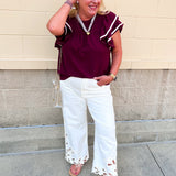 Graceful Ruffle Sleeve Woven Top in Garnet