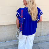 Graceful Ruffle Sleeve Woven Top in Royal Blue
