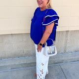 Graceful Ruffle Sleeve Woven Top in Royal Blue