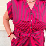 Heritage Stripe Maxi Dress in Garnet