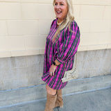 Holiday in Pink Tartan Balloon Sleeve Mini Dress