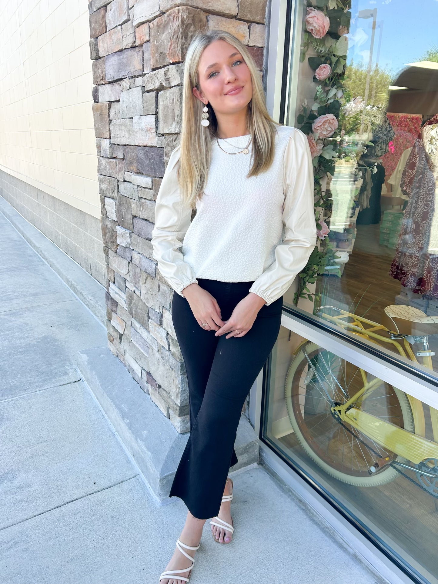 French Feelings Leopard Leather Sleeve Top
