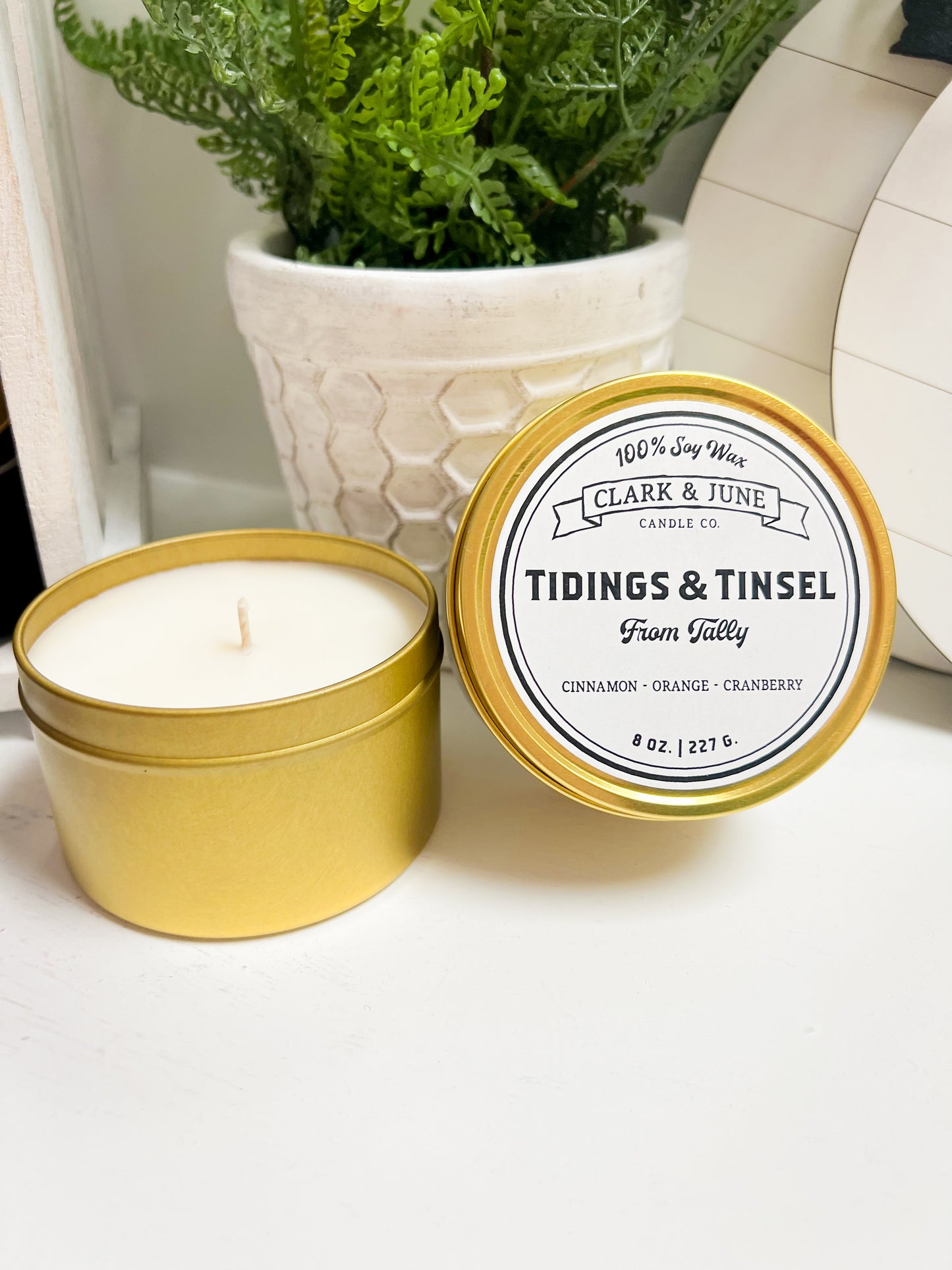 Tidings and Tinsel Tin Candle