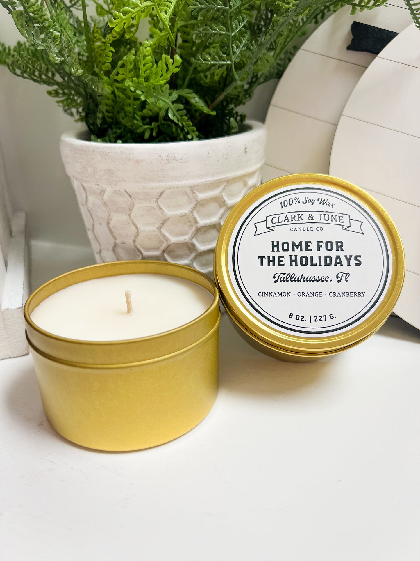 Home For The Holidays Tin Candle