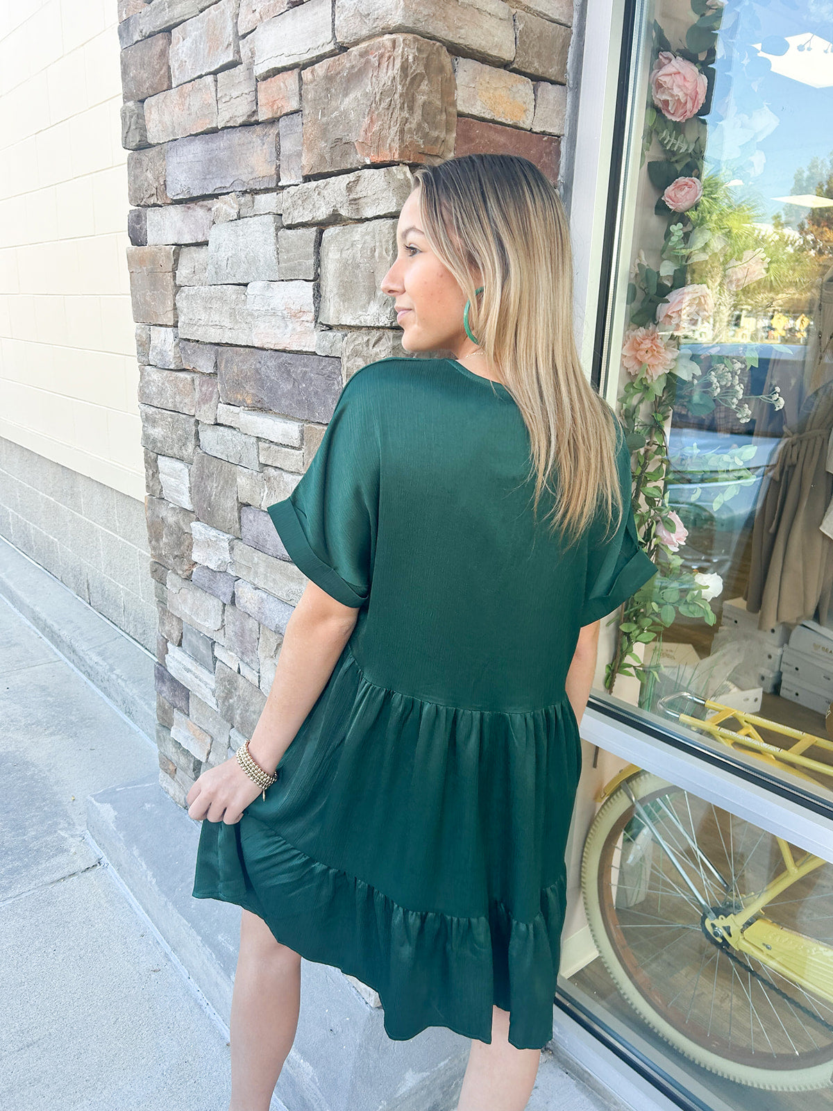 Special Treat V-Neck Dress-Green | Back View