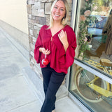 Touch of Class Peplum Top-Burgundy | Styled View