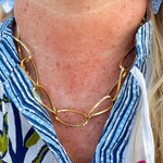 Gold chainlink necklace with large, thin links—elegant, modern, and ideal for layering.