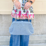 [BC Bags] Light Blue Braided Weave Clutch Handbag