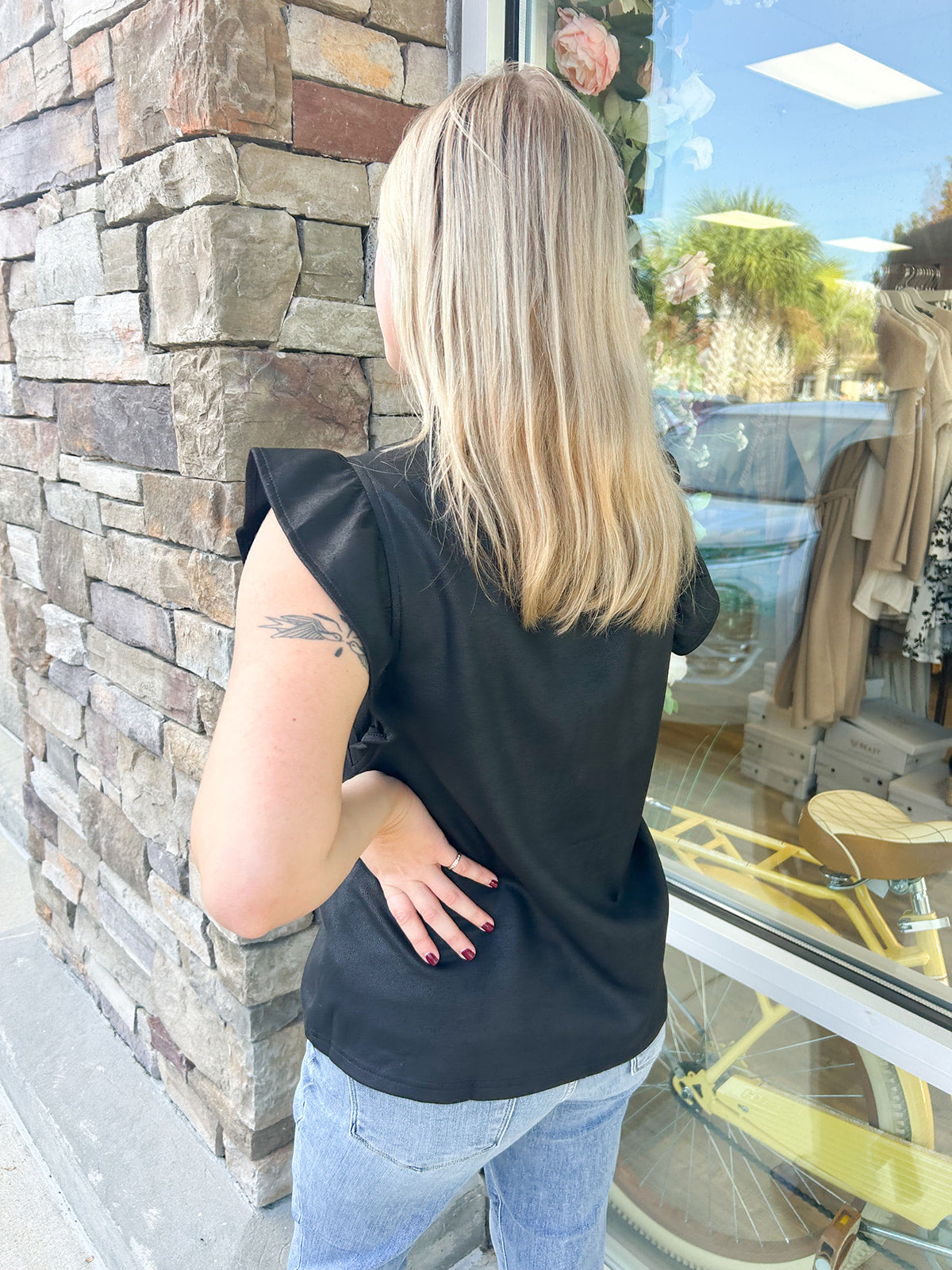 Save Your Seat Ruffle Neck Top | Back View