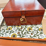Chestnut Leather Storage Box in brown premium leather with a square design for Mahjong tiles and everyday essentials