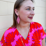 Pink flower filigree dangling earrings