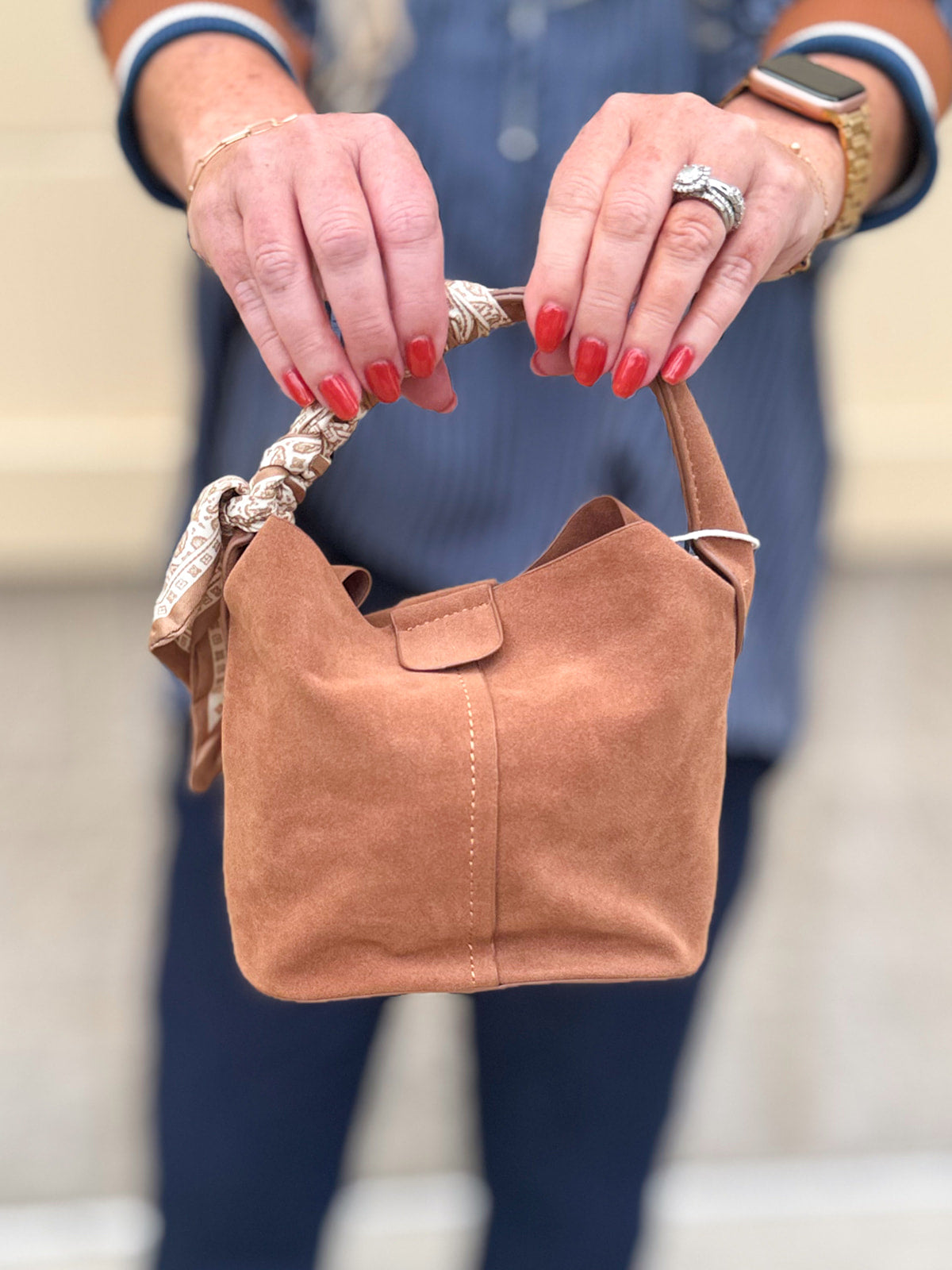 Tan Luxe Faux Suede Mini Bucket Bag