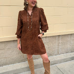 Brown Mini Dress with 3D Florals