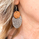 Wood+Leather Black Deco Round Earring