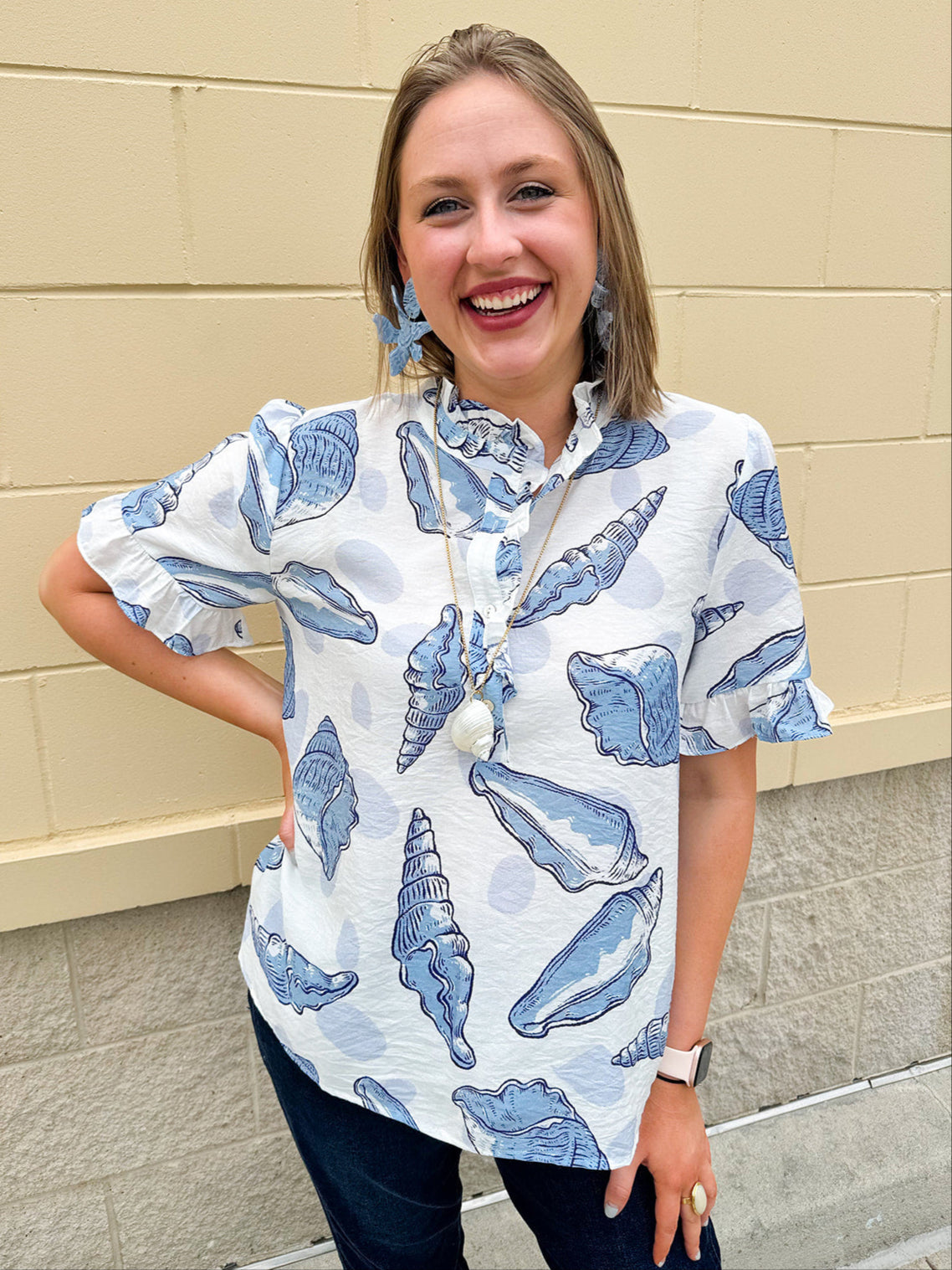 Seashell Season Ruffle Collar Top