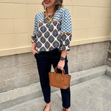 Blue Muse Retro Geometric Top