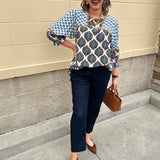 Blue Muse Retro Geometric Top