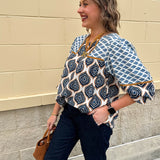 Blue Muse Retro Geometric Top