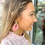 Raffia Drop Earrings - Pink