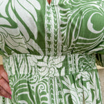 Sunkissed Moment Green and White Pleated Vneck Midi Dress Elastic Waist 