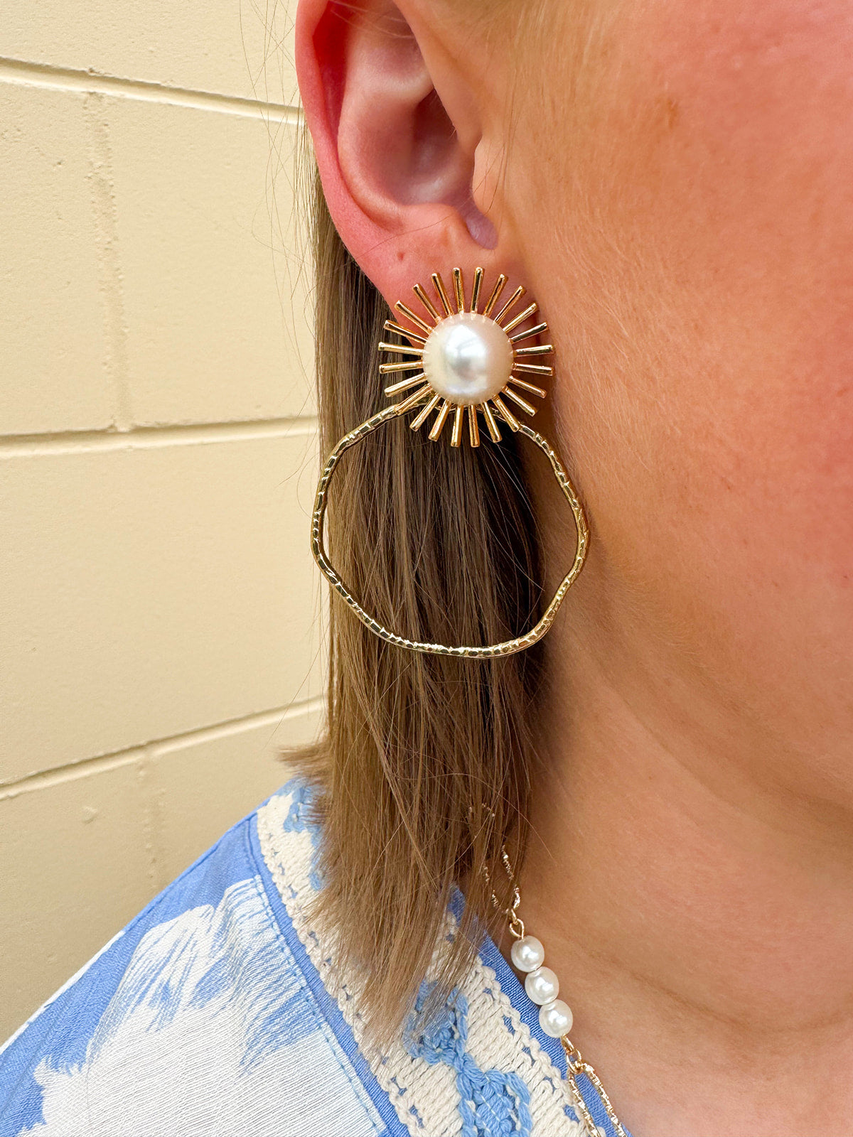 Taylor Shaye Pearl Sunburst Hoop Earrings 
