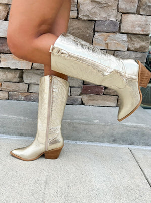 Howdy Gold Metallic Boots | Side View